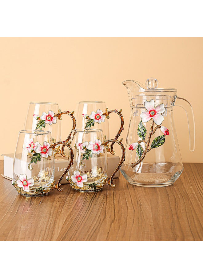 general Enamel Painted Flower Tea Cup, Winter Jasmine Crystal Glass Pot & Cup Set, Luxury Large-Capacity Pot, Drinking Water for Home - Image 1